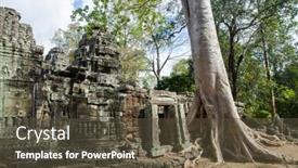  Presentation with cambodia - Theme enhanced with tree in banteay kdei temple - angkor cambodia background and a tawny brown colored foreground