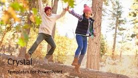  Presentation with woodland - PPT theme with tree in fall woodland background and a coral colored foreground