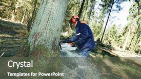  Presentation with chainsaw - Amazing PPT layouts having lumberjack logger worker in protective backdrop and a dark gray colored foreground