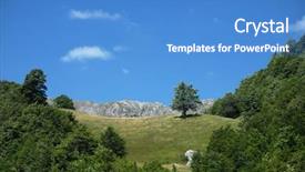 Presentation with blue mountain - PPT layouts with tree in glade meadow background and a teal colored foreground