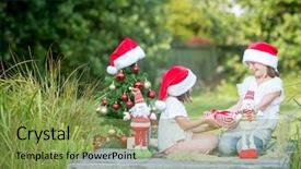  Presentation with summer christmas - Theme consisting of tree in green park christmas background and a seafoam green colored foreground