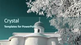  Presentation with christian church - Beautiful presentation design featuring tree in snow against christian church backdrop and a ocean colored foreground