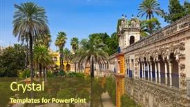  Presentation with gardens - Audience pleasing PPT layouts consisting of tree king - real alcazar gardens in seville backdrop and a tawny brown colored foreground