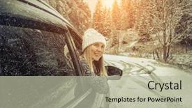  Presentation with black-female - Beautiful presentation theme featuring tree map - woman at winter time yoyng backdrop and a mint green colored foreground