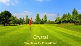  Presentation with golf course - Beautiful PPT theme featuring tree measurement - beautiful golf course and blue backdrop and a gold colored foreground