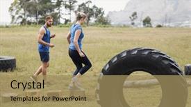  Presentation with boot camp - Beautiful presentation theme featuring tree measurement - fit woman running on wooden backdrop and a coral colored foreground