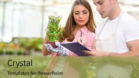  Presentation with biblical growth - Slide set featuring tree measurement - workers in hothouse measuring background and a yellow colored foreground