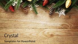  Presentation with fir tree - Audience pleasing PPT theme consisting of tree on wooden board background backdrop and a coral colored foreground