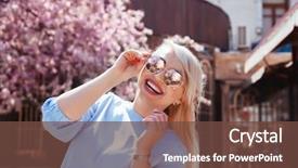  Presentation with plus size fashion model - Colorful slide set enhanced with tree outdoor on the city backdrop and a  colored foreground