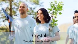  Presentation with charity - Slides having tree seedlings and rake walk background and a light blue colored foreground