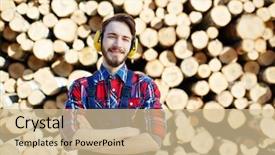  Presentation with headphones - Audience pleasing PPT layouts consisting of tree service worker in protective backdrop and a soft green colored foreground