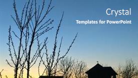  Presentation with tree silhouette - Slide deck consisting of tree silhouette and country house at sunset background and a teal colored foreground