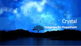  Presentation with starry night - Presentation theme having tree silhouetted against a star background and a teal colored foreground