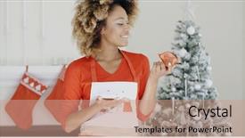  Presentation with christmas tree - Colorful PPT theme enhanced with tree smiling at the camera backdrop and a coral colored foreground