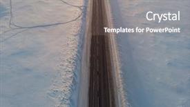  Presentation with winter road and branch - PPT layouts with tree sunrise birds - aerial view of a road background and a gray colored foreground