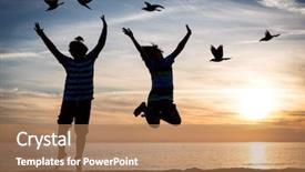  Presentation with two small brothers - Colorful PPT layouts enhanced with tree sunrise birds - two happy brothers enjoying beach backdrop and a coral colored foreground