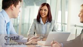  Presentation with trust - Presentation theme with tree tech - formally dressed young people holding background and a  colored foreground