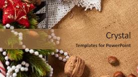  Presentation with empty old paper feather - Theme with tree textile beads gifts old background and a coral colored foreground