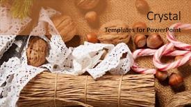  Presentation with fir tree - Theme with tree textile beads gifts old background and a red colored foreground