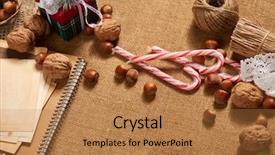  Presentation with empty old paper feather - Presentation theme consisting of tree textile beads gifts old background and a coral colored foreground