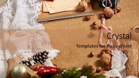  Presentation with fir tree - PPT theme featuring tree textile beads gifts old background and a coral colored foreground