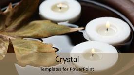  Presentation with water leaf - PPT theme featuring tree white candles floating with leaf on water in bowl background and a coral colored foreground