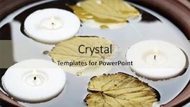  Presentation with white candles - Presentation design consisting of tree white candles floating with leaves on water in bowl background and a soft green colored foreground
