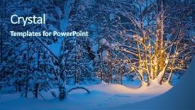  Presentation with winter forest night - PPT theme consisting of tree with garland warm lights background and a ocean colored foreground