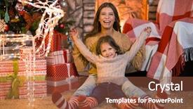  Presentation with girl christmas - Beautiful presentation theme featuring tree with gifts and luminous backdrop and a tawny brown colored foreground