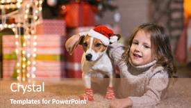  Presentation with christmas girl - Cool new PPT theme with tree with gifts and luminous backdrop and a coral colored foreground