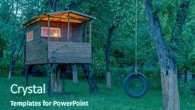  Presentation with garden - Presentation design consisting of treehouse - house on tree in evening background and a ocean colored foreground