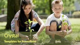  Presentation with tree planting - Presentation theme featuring treeplanting - children planting a new tree background and a tawny brown colored foreground