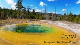  Presentation with hot spring - PPT layouts having bacteria trees - colorful morning glory pool background and a  colored foreground