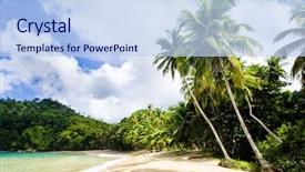  Presentation with trinidad and tobago - PPT theme featuring beach trees - englishman's bay tobago background and a light blue colored foreground