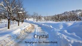  Presentation with rural road - Amazing presentation design having trees along rural road covered with snow in piedmont northern italy backdrop and a teal colored foreground