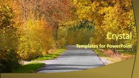  Presentation with multicolored autumn leaves orange yellow red - Beautiful PPT theme featuring trees and orange fallen leaves backdrop and a tawny brown colored foreground