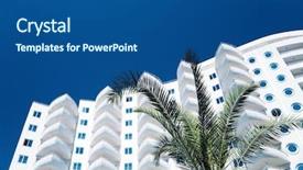  Presentation with dark building - Slides consisting of trees city - white residential building and palm background and a ocean colored foreground