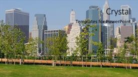  Presentation with modern trees - Presentation theme enhanced with trees in brooklyn bridge park background and a light blue colored foreground