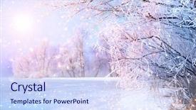  Presentation with winter river - Colorful PPT theme enhanced with trees in snowy forest tranquil backdrop and a sky blue colored foreground