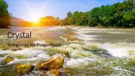  Presentation with sunset water seagull - Colorful presentation theme enhanced with river water and sunset landscape backdrop and a yellow colored foreground