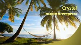  Presentation with palm beach - Amazing PPT theme having trees on a beautiful beach backdrop and a tawny brown colored foreground