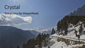  Presentation with mountain snow - PPT theme with winter illumination blue led blurred lights in horizontal frame background and a ocean colored foreground