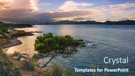  Presentation with coastal - Theme featuring trees-on-coastal-rocks background and a ocean colored foreground