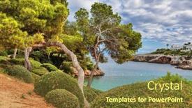  Presentation with blue mountain - Beautiful slide deck featuring trees-on-the-slope backdrop and a tawny brown colored foreground