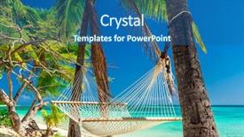  Presentation with empty palm fruit bunch - Slides enhanced with trees on tropical fiji islands background and a ocean colored foreground