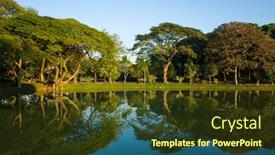  Presentation with reflecting - Slide deck featuring trees-reflecting-in-kandawgyi-lake background and a tawny brown colored foreground