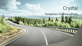  Presentation with forest road green - PPT theme consisting of trees sky green - road in north mountain forest background and a sky blue colored foreground