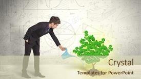  Presentation with business growing - Cool new presentation theme with trees water - business man watering a growing backdrop and a soft green colored foreground