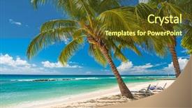  Presentation with turquoise beach - Slides with trees water - palms on the white beach background and a tawny brown colored foreground