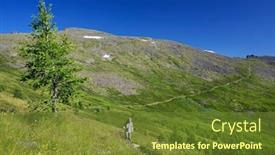  Presentation with siberia - Presentation theme with trekker-in-altai-mountains-siberia background and a tawny brown colored foreground
